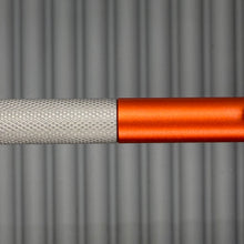 Load image into Gallery viewer, > Spoke Click Model C: Aluminum, Lava Orange / Matte Titanium Knurled Grip