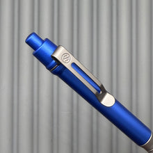 Load image into Gallery viewer, > Spoke Click Model CX: Blue anodized Aluminum / Reverse Taper Matte Titanium Grip