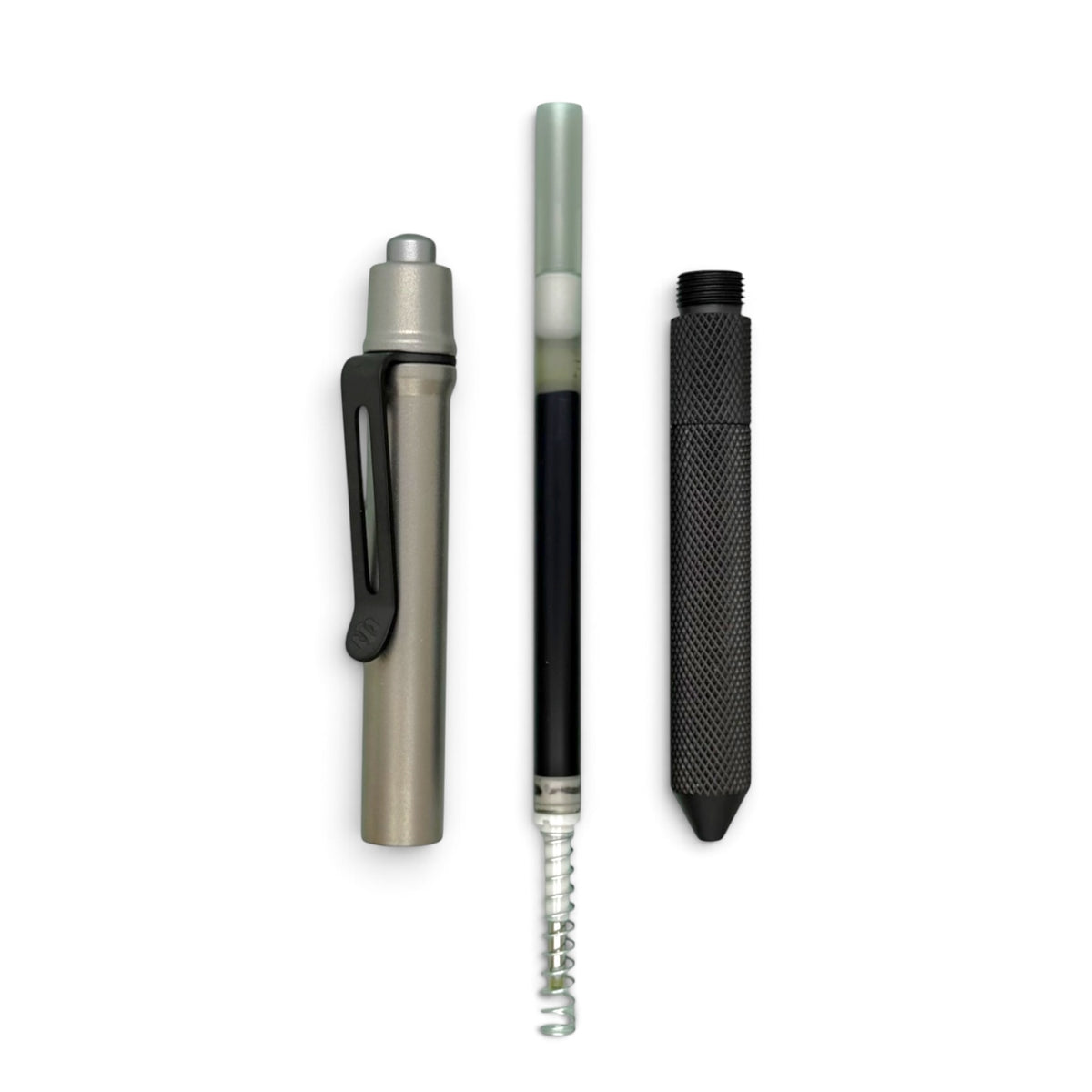 > Spoke Click Model CX-E: Matte Titanium / Black Ti Knurled Grip & Clip (Pentel® EnerGel refill) (Copy)