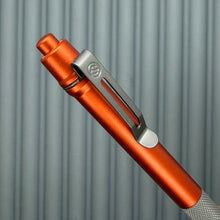 Load image into Gallery viewer, > Spoke Click Model C: Orange Lava Aluminum / Matte Titanium Peak Knurled Grip