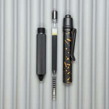 Load image into Gallery viewer, > Spoke Click Model C: Black with Orange Lava Splash, Aluminum / Black Aluminum Peak Knurled Grip