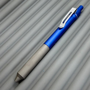 > Spoke Click Model C: Aluminum, Blue / Matte Titanium Knurled Grip