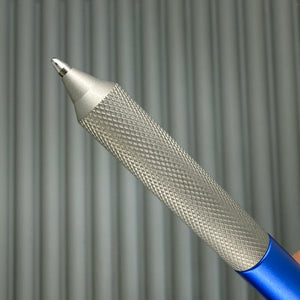 > Spoke Click Model C: Aluminum, Blue / Matte Titanium Knurled Grip