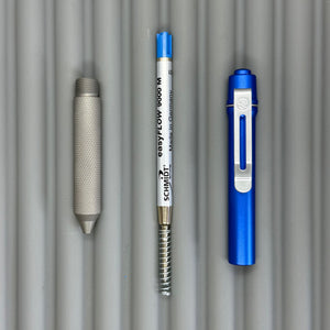 > Spoke Click Model C: Aluminum, Blue / Matte Titanium Knurled Grip