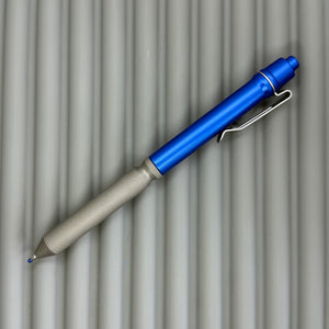 > Spoke Click Model CX: Blue Aluminum / Matte Titanium Knurled Grip