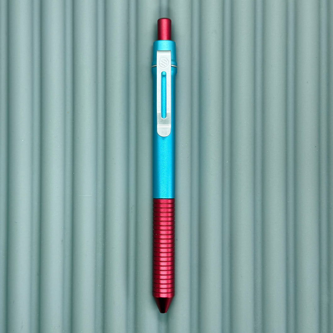 > Spoke Click Model C: Aluminum, Red / Cyan Grooved Cylindrical Grip