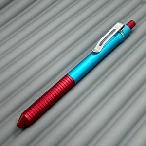 > Spoke Click Model C: Aluminum, Red / Cyan Grooved Cylindrical Grip