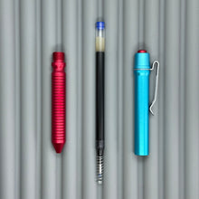 Load image into Gallery viewer, &gt; Spoke Click Model CX: Aluminum, Cyan/Red Grooved Cylindrical Grip