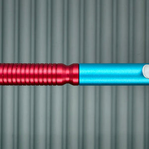 > Spoke Click Model CX: Aluminum, Cyan/Red Grooved Cylindrical Grip