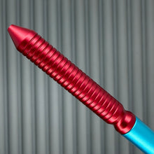 Load image into Gallery viewer, &gt; Spoke Click Model CX: Aluminum, Cyan/Red Grooved Cylindrical Grip