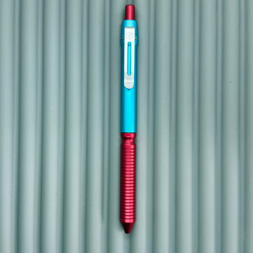 > Spoke Click Model CX: Aluminum, Cyan/Red Grooved Cylindrical Grip