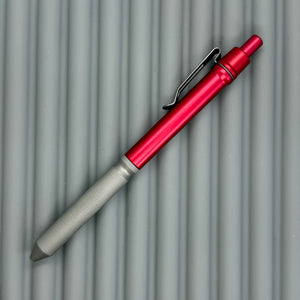 > Spoke Click Model CX: Red Aluminum / Matte Titanium Knurled Grip