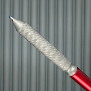 > Spoke Click Model CX: Red Aluminum / Matte Titanium Knurled Grip