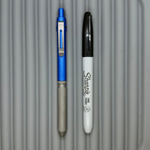 > Spoke Click Model CX: Blue Aluminum / Matte Titanium Knurled Grip