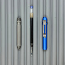 Load image into Gallery viewer, &gt; Spoke Click Model CX: Blue Aluminum / Matte Titanium Knurled Grip