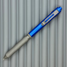 Load image into Gallery viewer, &gt; Spoke Click Model CX: Blue Aluminum / Matte Titanium Knurled Grip