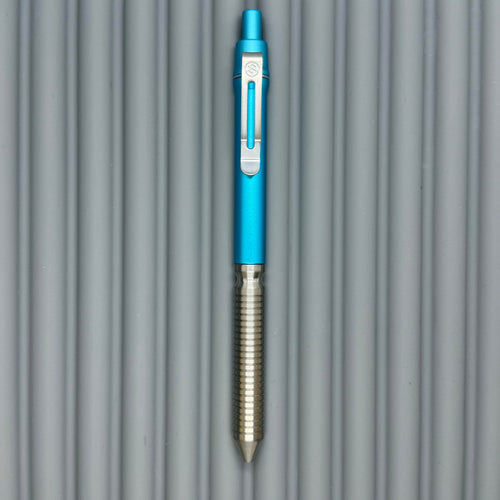 > Spoke Click Model CX: Cyan Aluminum / Shiny Groove Knurled Grip