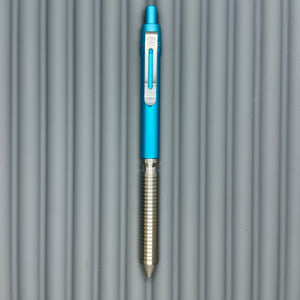 > Spoke Click Model CX: Cyan Aluminum / Shiny Groove Knurled Grip