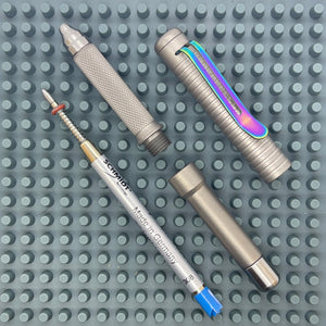 Roady  / Sandblasted Titanium - Knurled Grip, Grooved Cap with Rainbow Clip