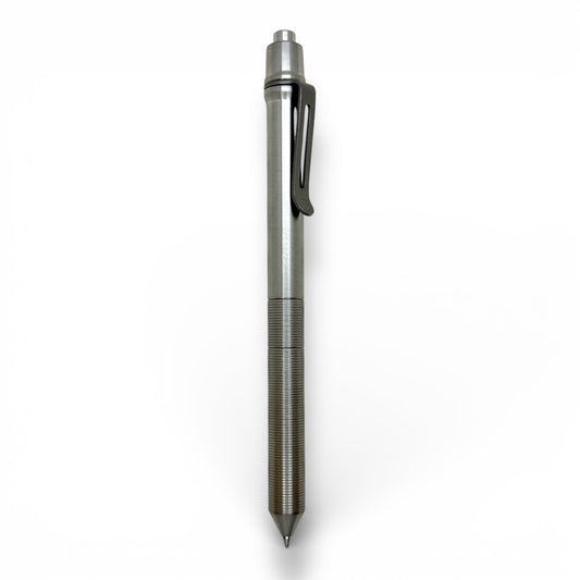 > Spoke Click Model CX-E: Shiny Titanium / Milli-Groove Grip (Uses Pentel® EnerGel refills)