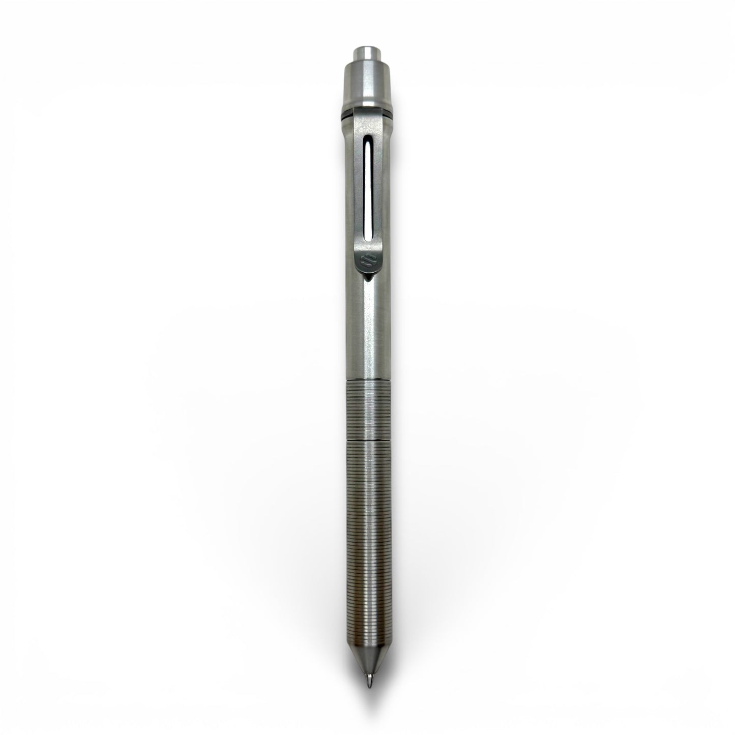 > Spoke Click Model CX-E: Shiny Titanium / Milli-Groove Grip (Uses Pentel® EnerGel refills)