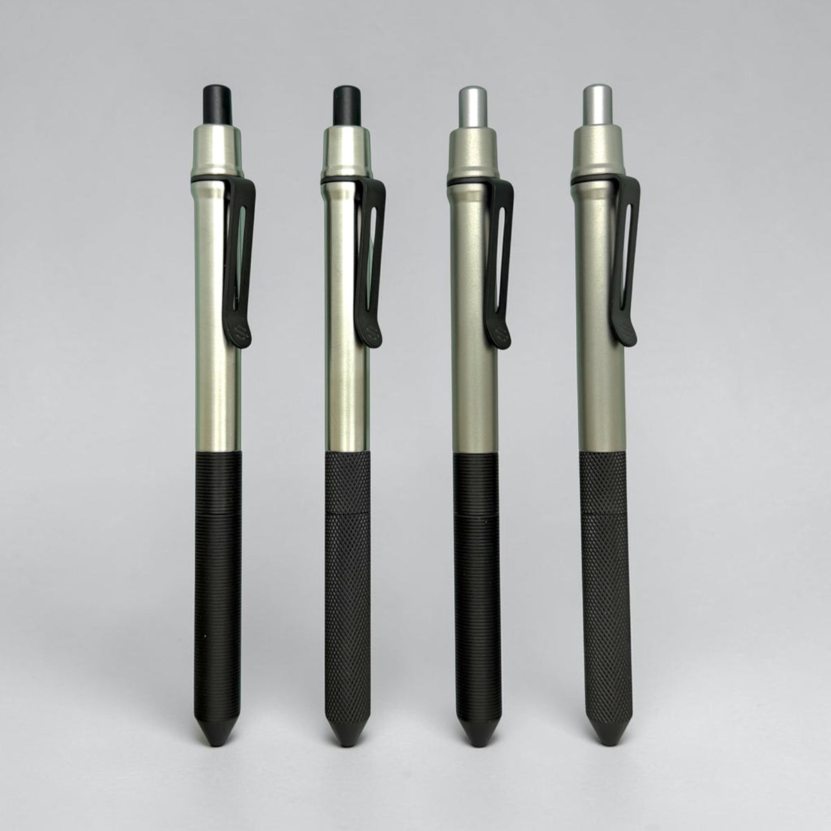 > Spoke Click Model CX-E: Matte Titanium / Black Ti Grooved Grip & Clip (Pentel® EnerGel refill)