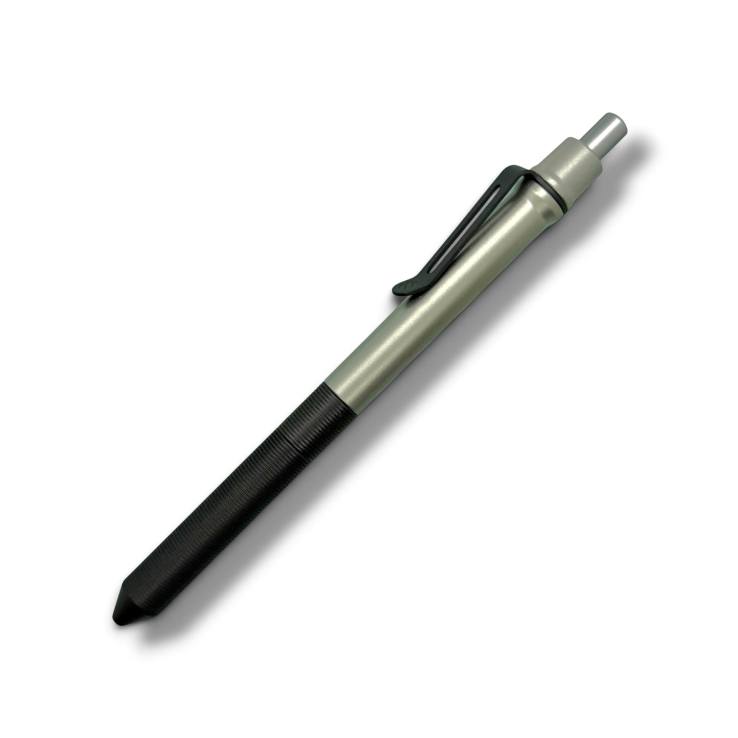 > Spoke Click Model CX-E: Matte Titanium / Black Ti Grooved Grip & Clip (Pentel® EnerGel refill)