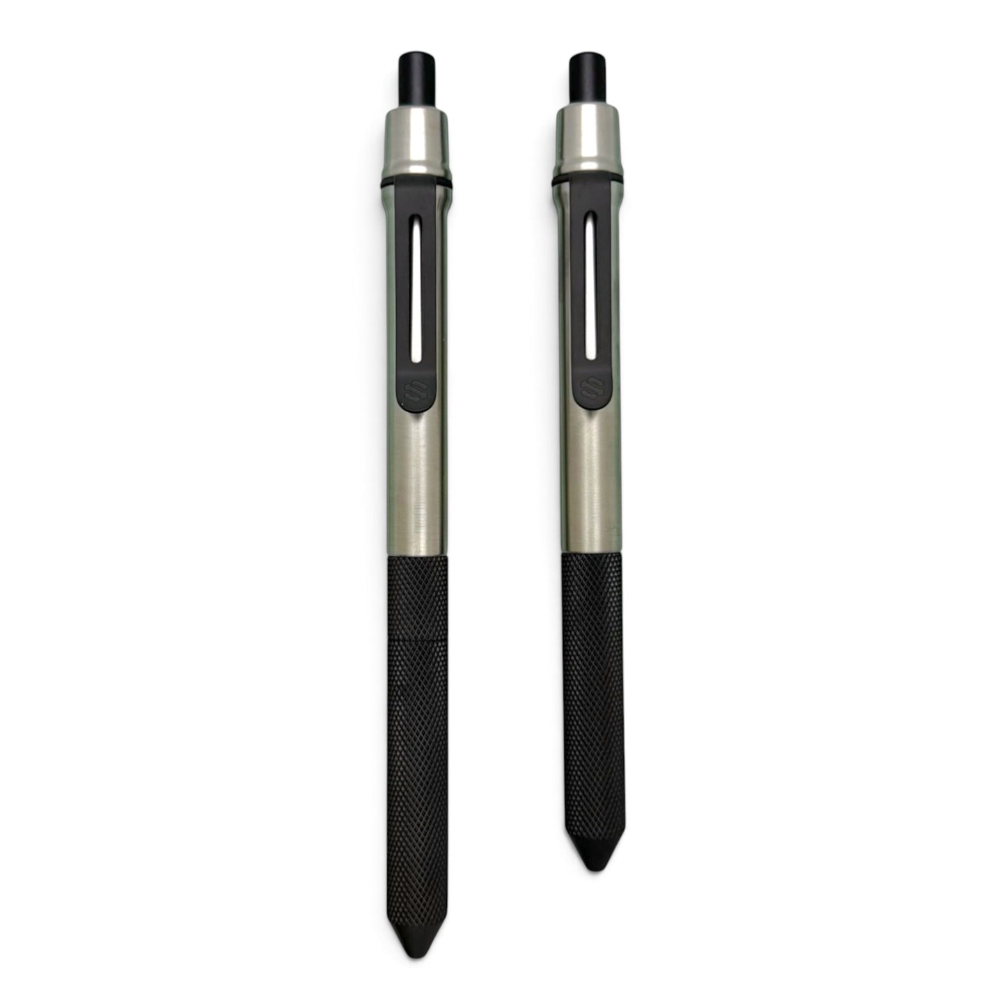 > Spoke Click Model CX-E: Satin Titanium / Black Ti Knurled Grip & Clip (Pentel® EnerGel refill) (Copy) (Copy)