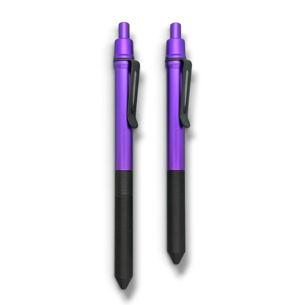 > Spoke Click Model CX-E: Black Titanium Milli-Groove Grip and Clip/ Purple Aluminum Barrel ( Pentel® EnerGel refill)