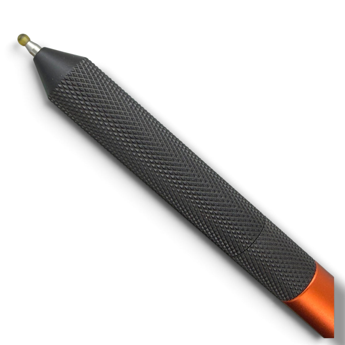 > Spoke Click Model CX-E: Matte Knurled Black Titanium Grip and Clip / Orange Aluminum Barrel (Pentel® EnerGel refill)