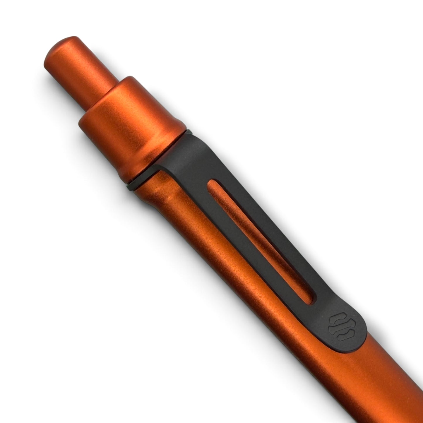 > Spoke Click Model CX-E: Matte Knurled Black Titanium Grip and Clip / Orange Aluminum Barrel (Pentel® EnerGel refill)