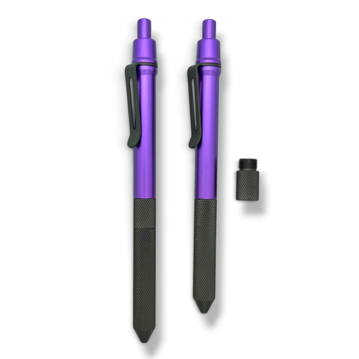 > Spoke Click Model CX-E: Black Knurled Titanium Grip and Clip / Purple Aluminum Barrel (Uses Pentel® EnerGel refills)