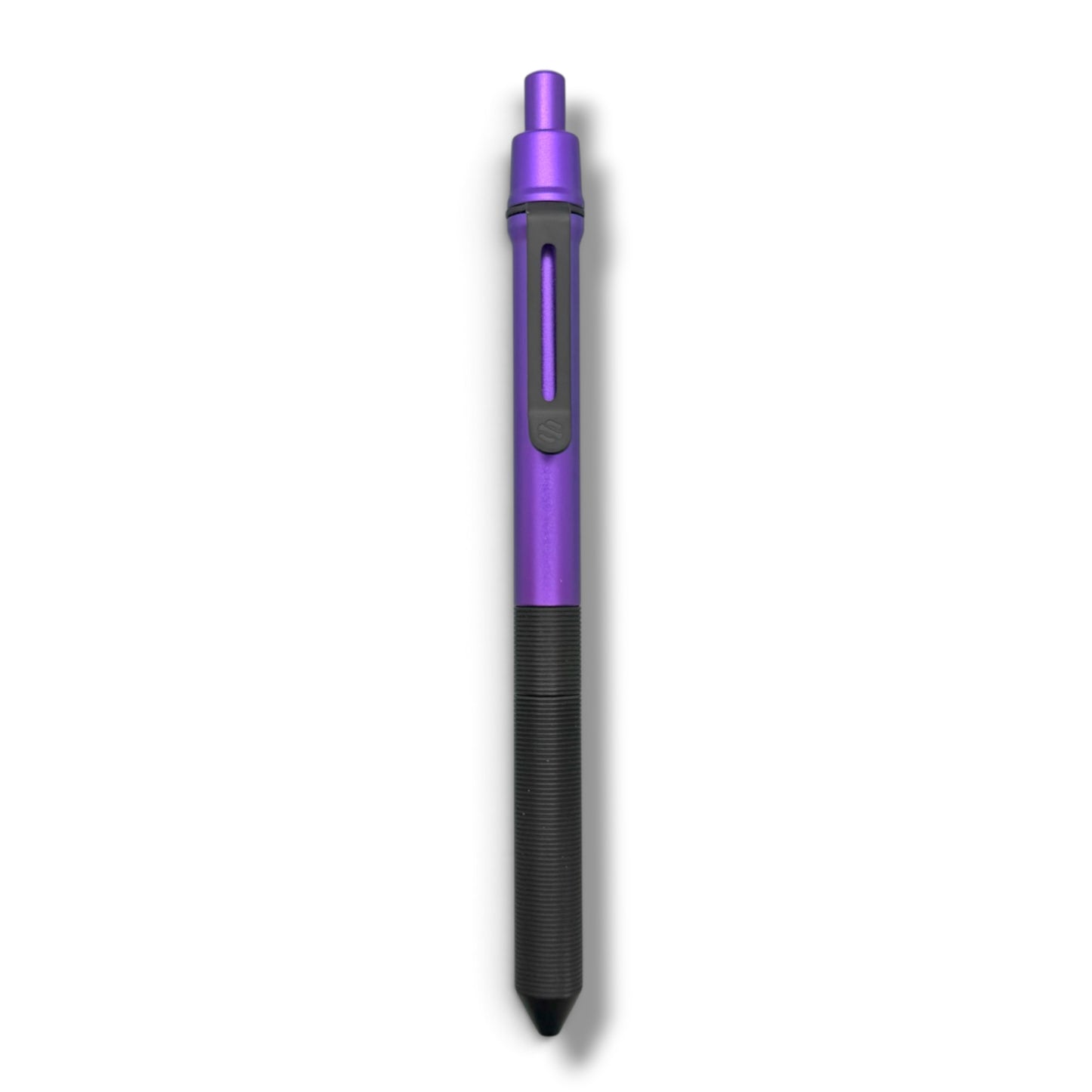 > Spoke Click Model CX-E: Black Titanium Milli-Groove Grip and Clip/ Purple Aluminum Barrel ( Pentel® EnerGel refill)