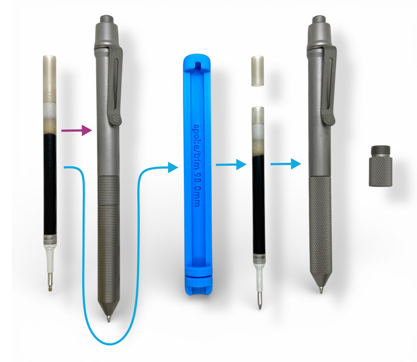 > Spoke Click Model CX-E: Matte Titanium / Knurled Grip (Uses Pentel® EnerGel refills)